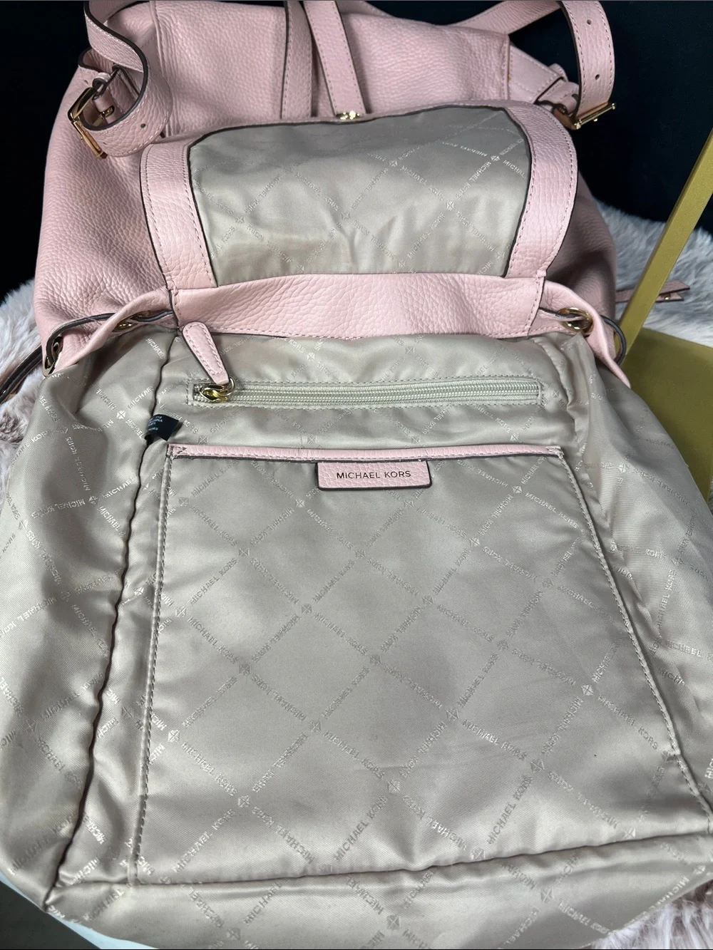 Michael Kors Riley Large Studded Leather Backpack Rose Pink 35F8CRLB7L